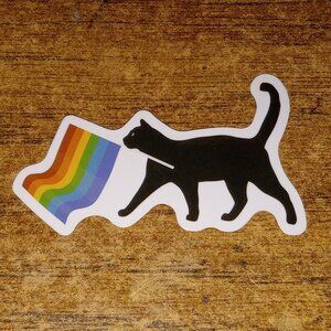 🎯 10 for $10 / Black Cat with Rainbow Flag Sticker